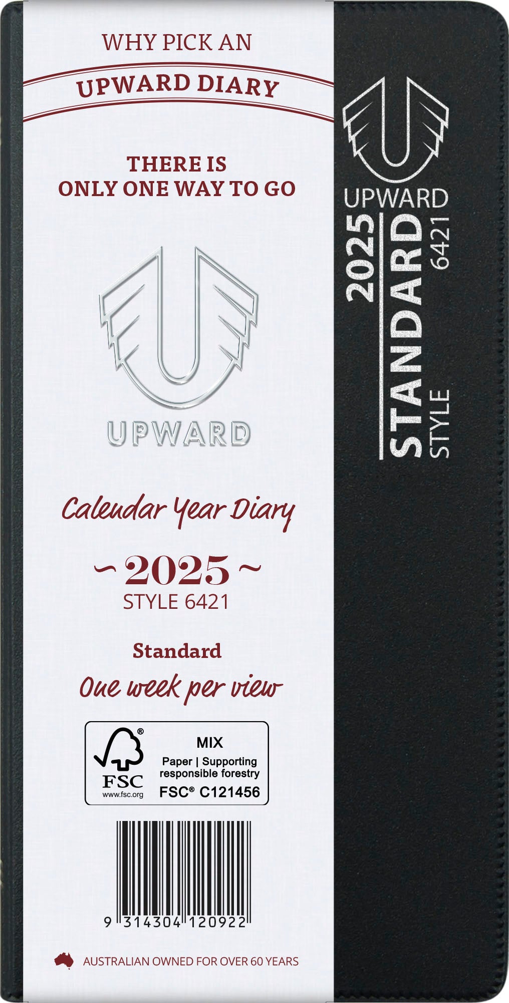 DIARY 2025 UPWARD 148X74MM 6421 PKT STANDARD PVC COVER WTV BLACK   G89586.25