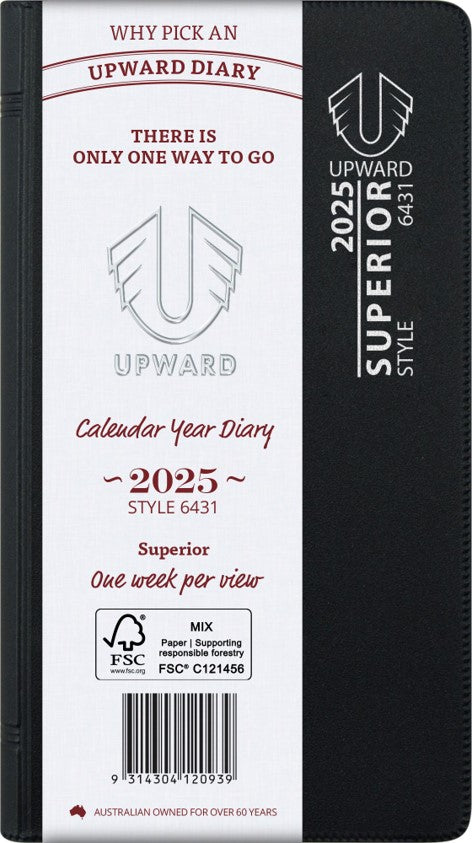 DIARY 2025 UPWARD 148X74MM 6431 PKT SUPERIOR PVC COVER WIRE-O WTV BLACK   G89587.25