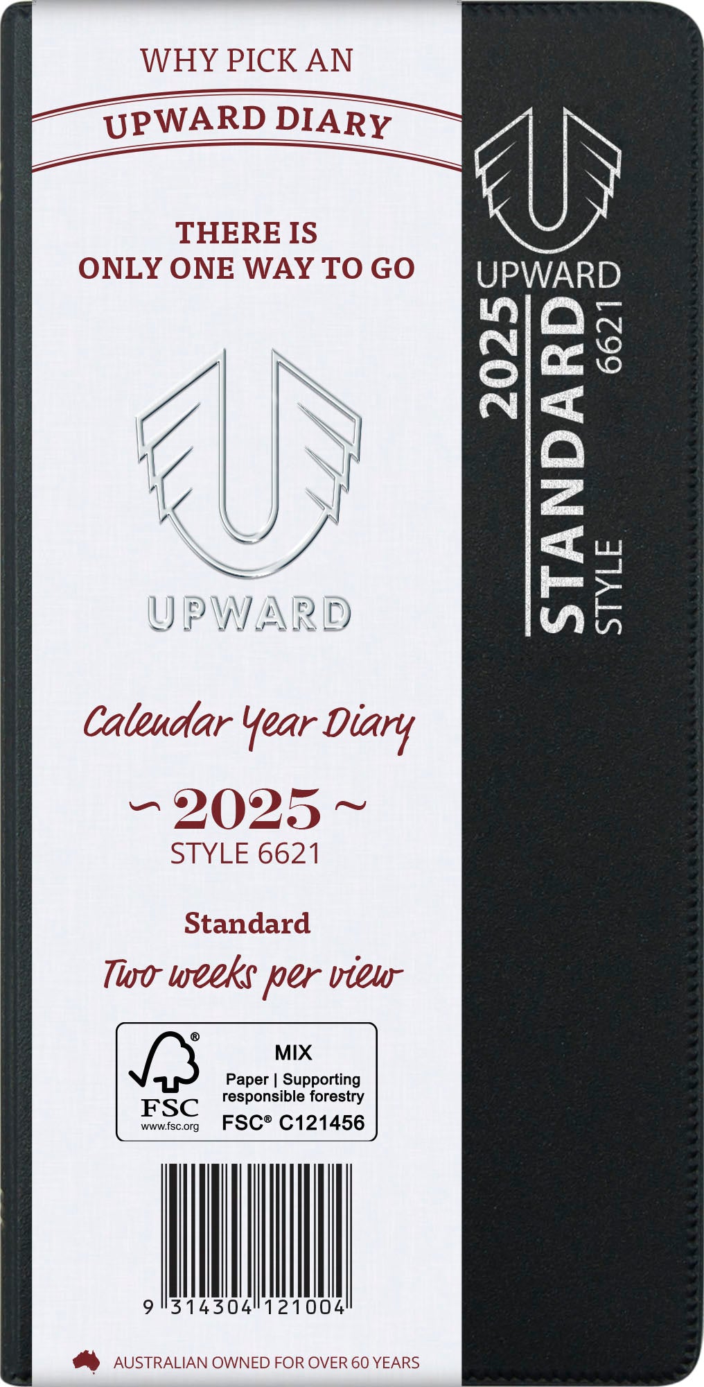 DIARY 2025 UPWARD 148X74MM 6621 PKT STANDARD PVC COVER 2WTV BLACK   G89590.25