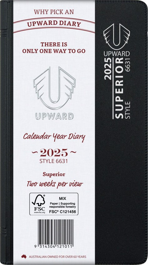 DIARY 2025 UPWARD 148X74MM 6631 PKT SUPERIOR PVC COVER WIRE-O 2WTV BLACK   G89591.25