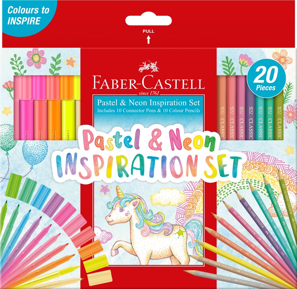 ART SET FABER CASTELL INSPIRATION SET COLOURED PENCILS & MARKERS PK20   G89618