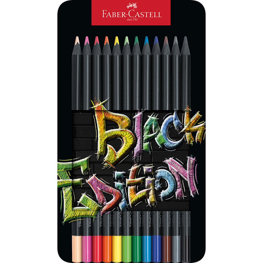 PENCIL COLOURED FABER CASTELL BLACK EDITION TIN OF 12   G89621