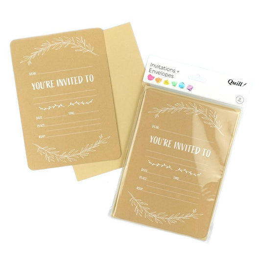 INVITATION CARDS & ENVELOPES QUILL 5 X 7 KRAFT BROWN/WHITE PK8   G93686