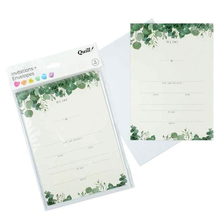 INVITATION CARDS & ENVELOPES QUILL 5 X 7 BOTANICAL WEDDING MULTI PK8   G93732