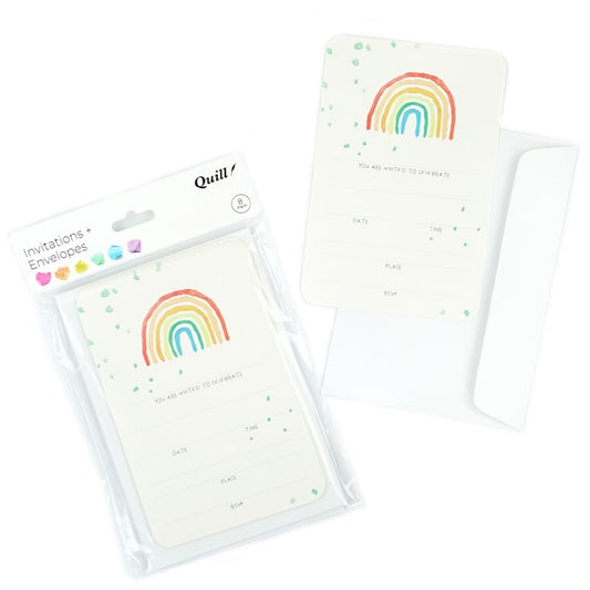 INVITATION CARDS & ENVELOPES QUILL 6 X 4 RAINBOW PARTY MULTI PK8   G93734