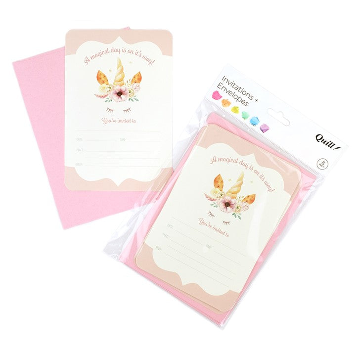 INVITATION CARDS & ENVELOPES QUILL 6 X 4 UNICORN PARTY MULTI PK8   G93735