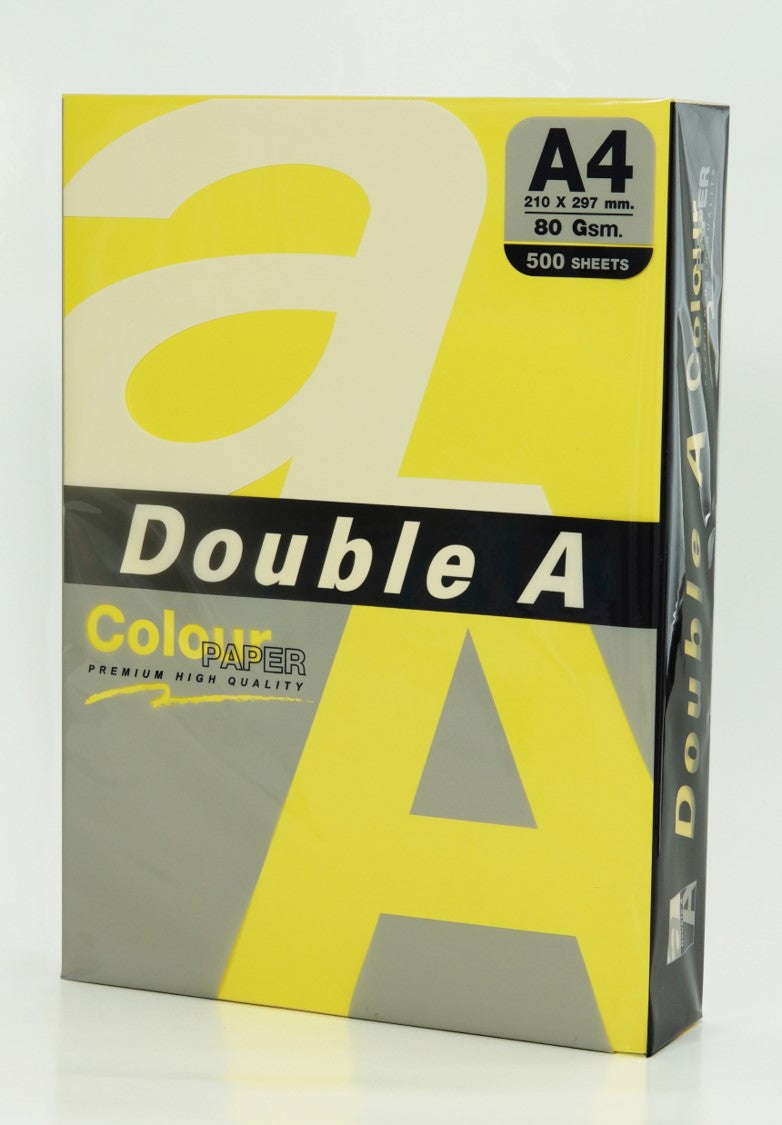 COPY PAPER DOUBLE A A4 80GSM DEEP COLOUR LEMON PK 500   G93820