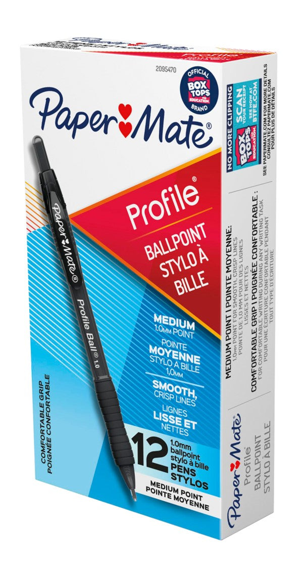 PEN PAPERMATE BP PROFILE RETRACTABLE MED 1.0MM BLACK BX12   G93887