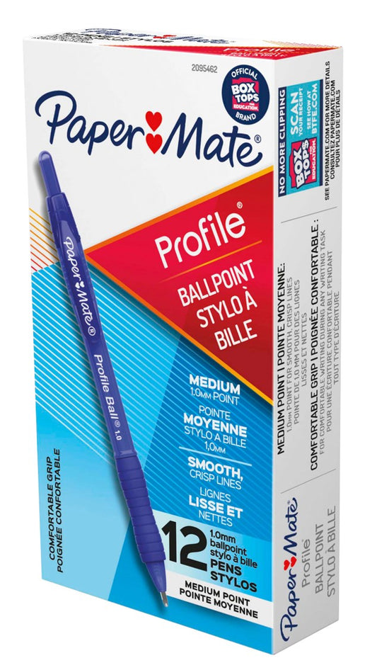 PEN PAPERMATE BP PROFILE RETRACTABLE MED 1.0MM BLUE BX12   G93888