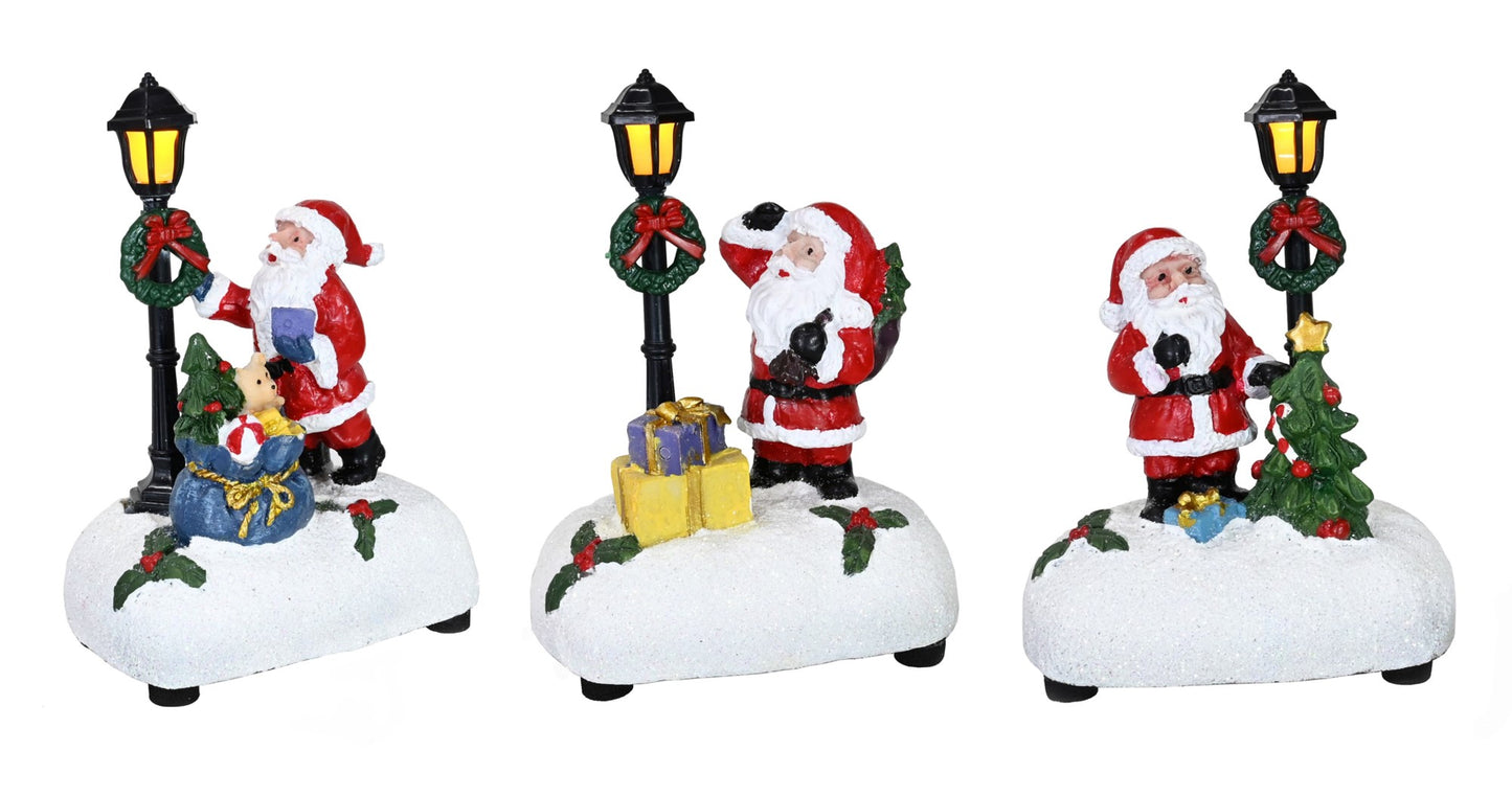 DECO LED XMAS 12CM SANTA LAMP SCENE 3 ASST BATT RQD   G94509