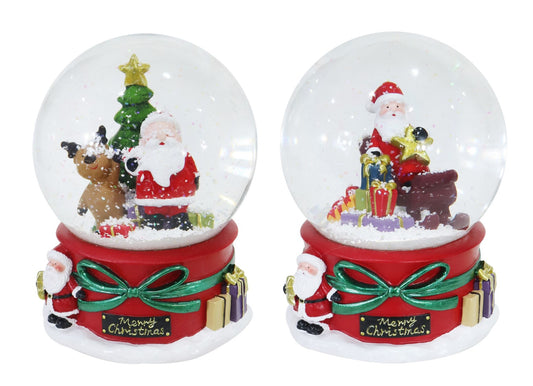 SNOWGLOBE XMAS 10CM MUSICAL SANTA WIND UP GIFT BOX ASST   G94511