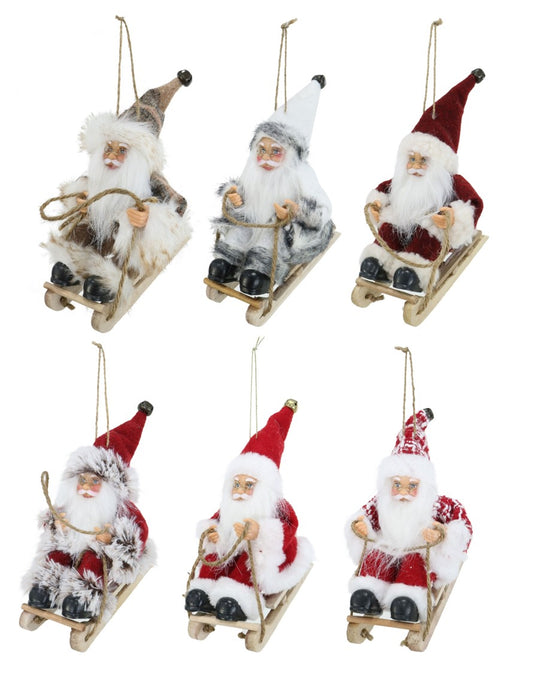 DECO WOODEN XMAS 13CM SANTA IN SLEIGH ASST   G94516