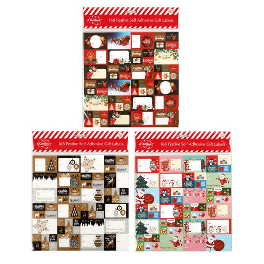 GIFT TAGS XMAS SELF ADHESIVE 168PK 3 ASST   G94521