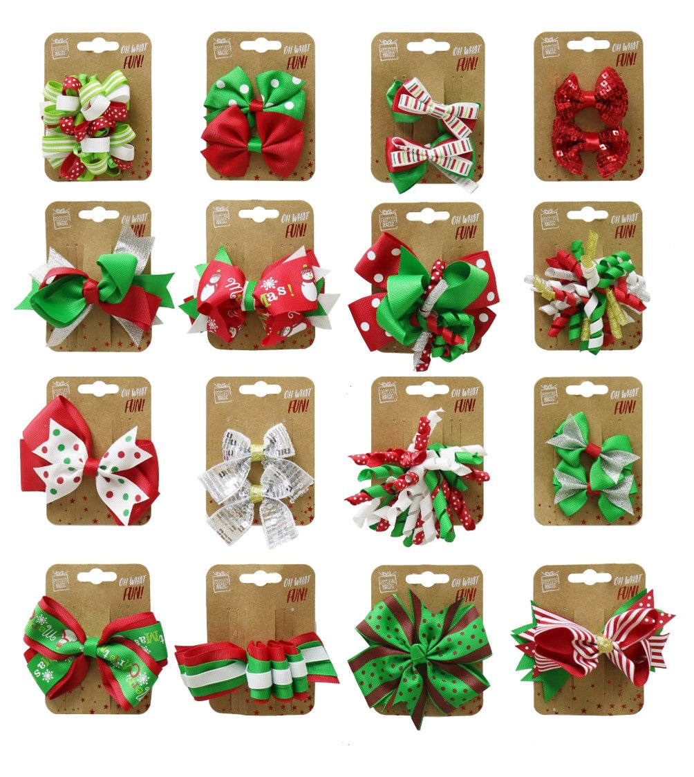 HAIR CLIP XMAS W/RIBBON MEGA MIX   G94525