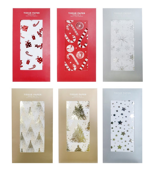 TISSUE PAPER XMAS 50X75CM FOIL 6PK ASST   G94529