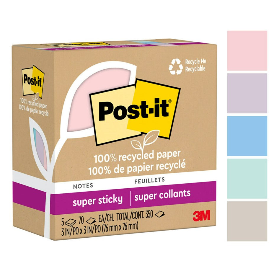 NOTES SUPER STICKY POST-IT 76X76 654R-5SSNRP RECYCLED WANDERLUST 5 PADS   G94796