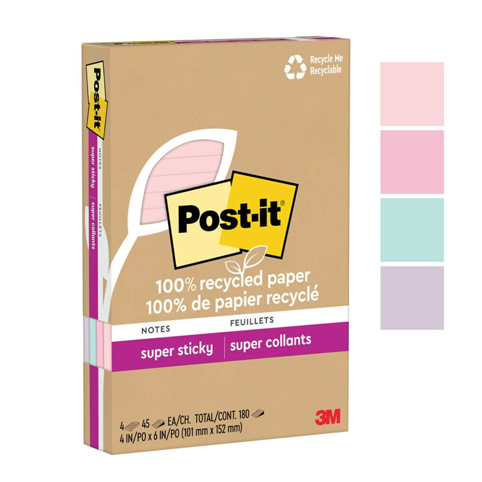 NOTES SUPER STICKY POST-IT 101X152 4621R-4SSNRP RECY LINED WANDERLUST 4 PAD   G94802