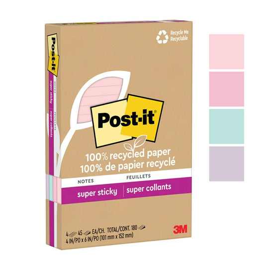 NOTES SUPER STICKY POST-IT 101X152 4621R-4SSNRP RECY LINED WANDERLUST 4 PAD   G94802