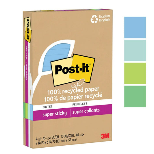 NOTES SUPER STICKY POST-IT 101X152 4621R-4SST RECYCLED LINED OASIS 4 PADS   G94803