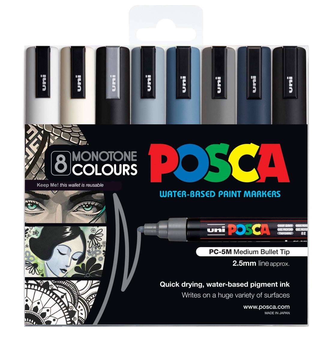 MARKER UNI PC5M MONOTONE COLOURS WLT8   G94814